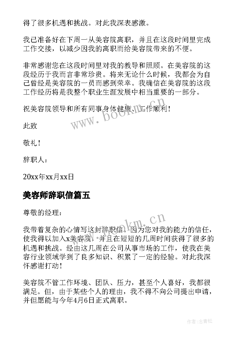 2023年美容师辞职信(大全5篇)