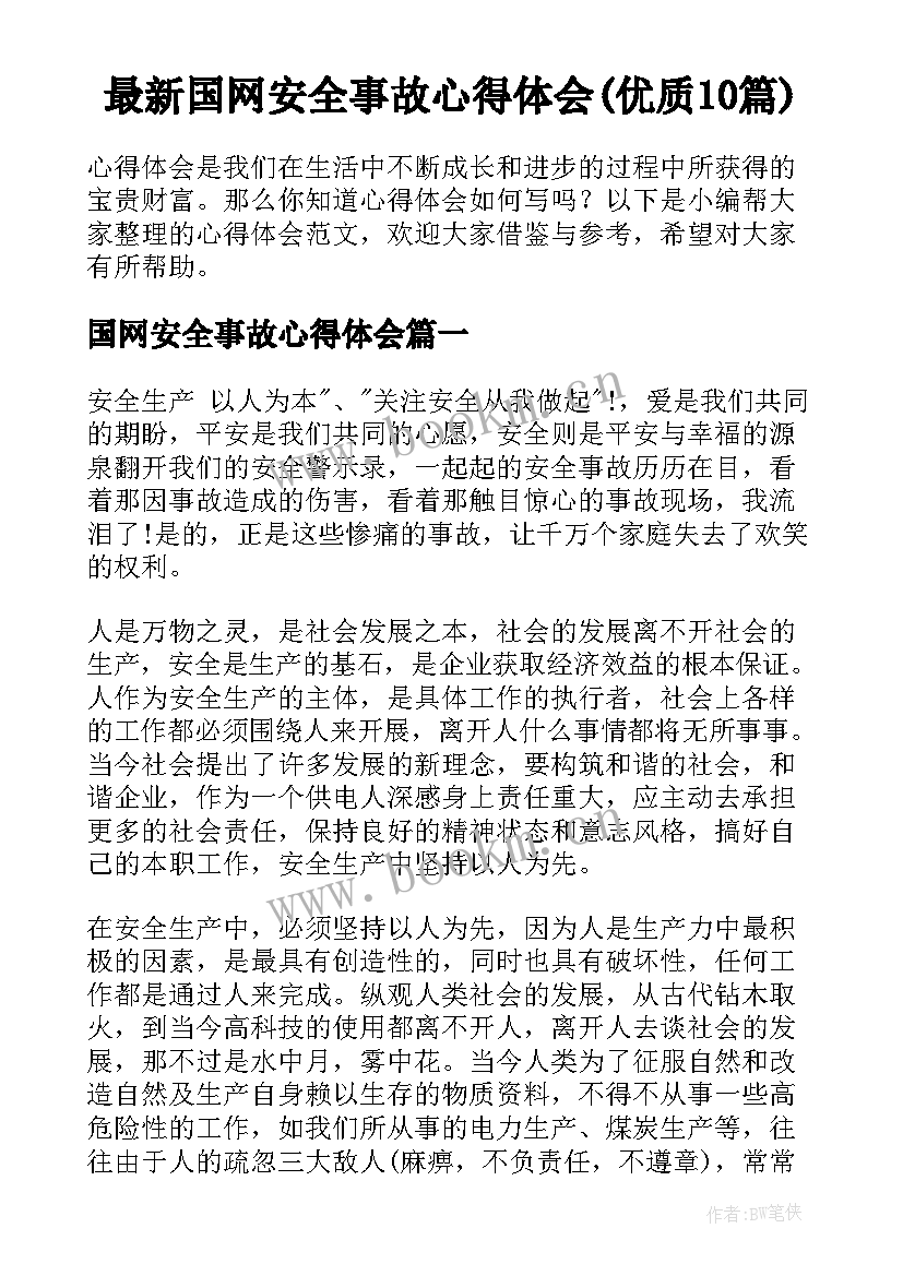 最新国网安全事故心得体会(优质10篇)