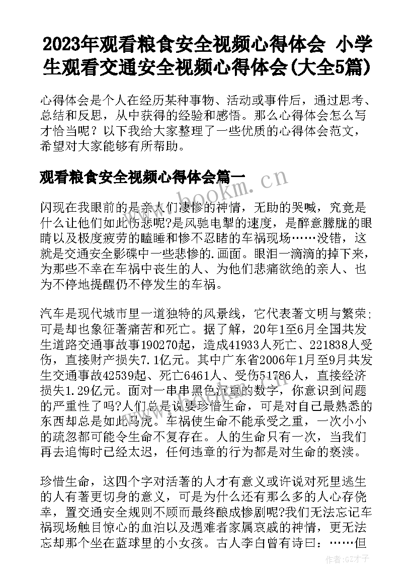 2023年观看粮食安全视频心得体会 小学生观看交通安全视频心得体会(大全5篇)