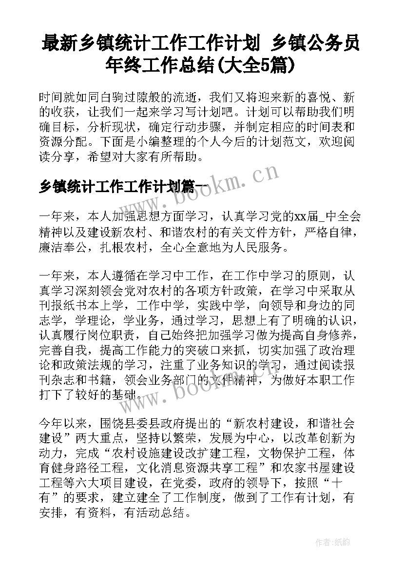 最新乡镇统计工作工作计划 乡镇公务员年终工作总结(大全5篇)