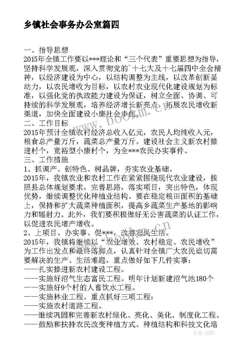 乡镇社会事务办公室 乡镇工作计划(优质6篇)