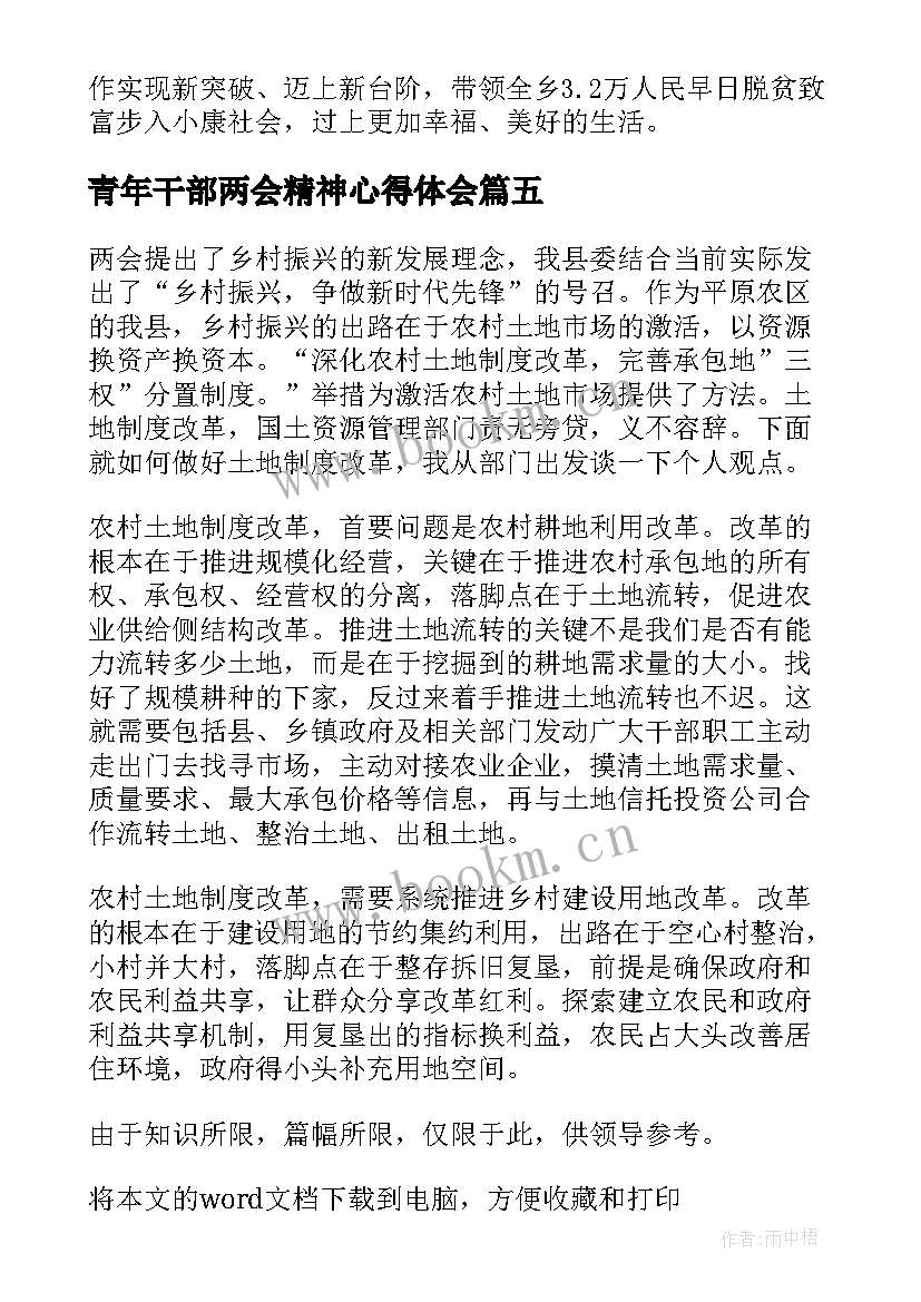 青年干部两会精神心得体会(大全5篇)