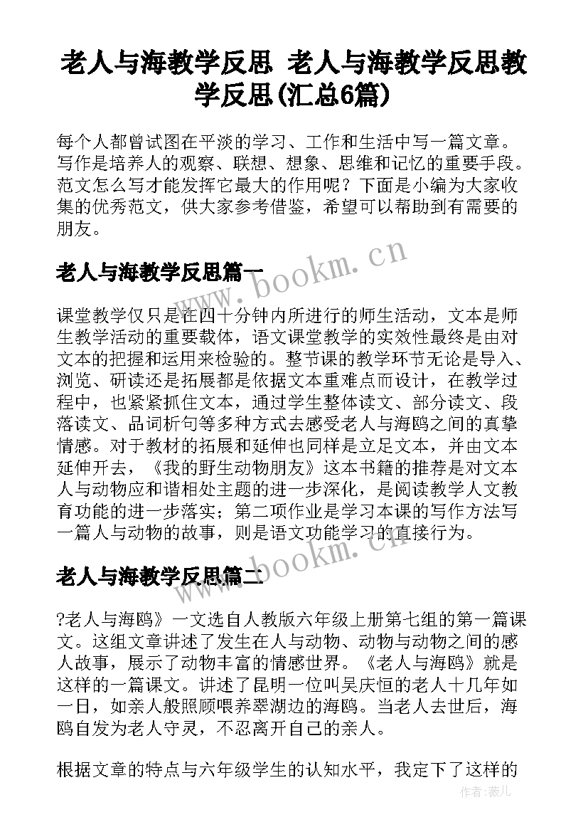 老人与海教学反思 老人与海教学反思教学反思(汇总6篇)