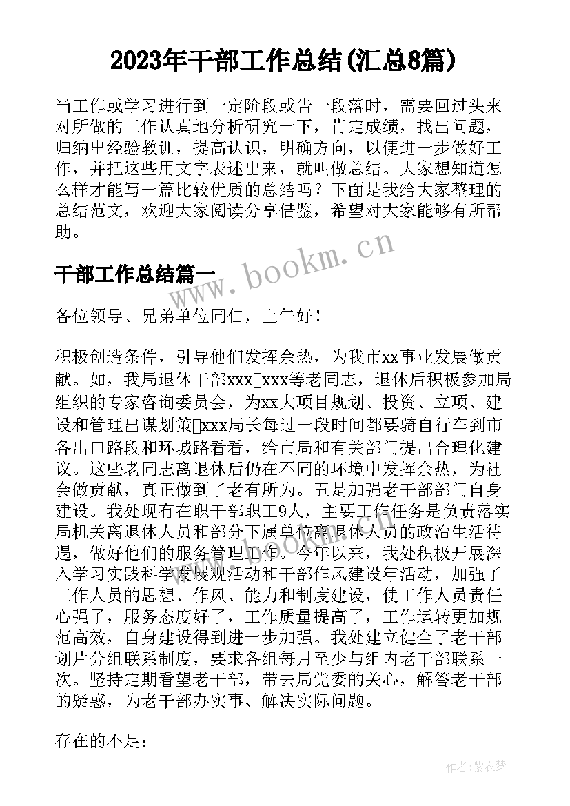 2023年干部工作总结(汇总8篇)