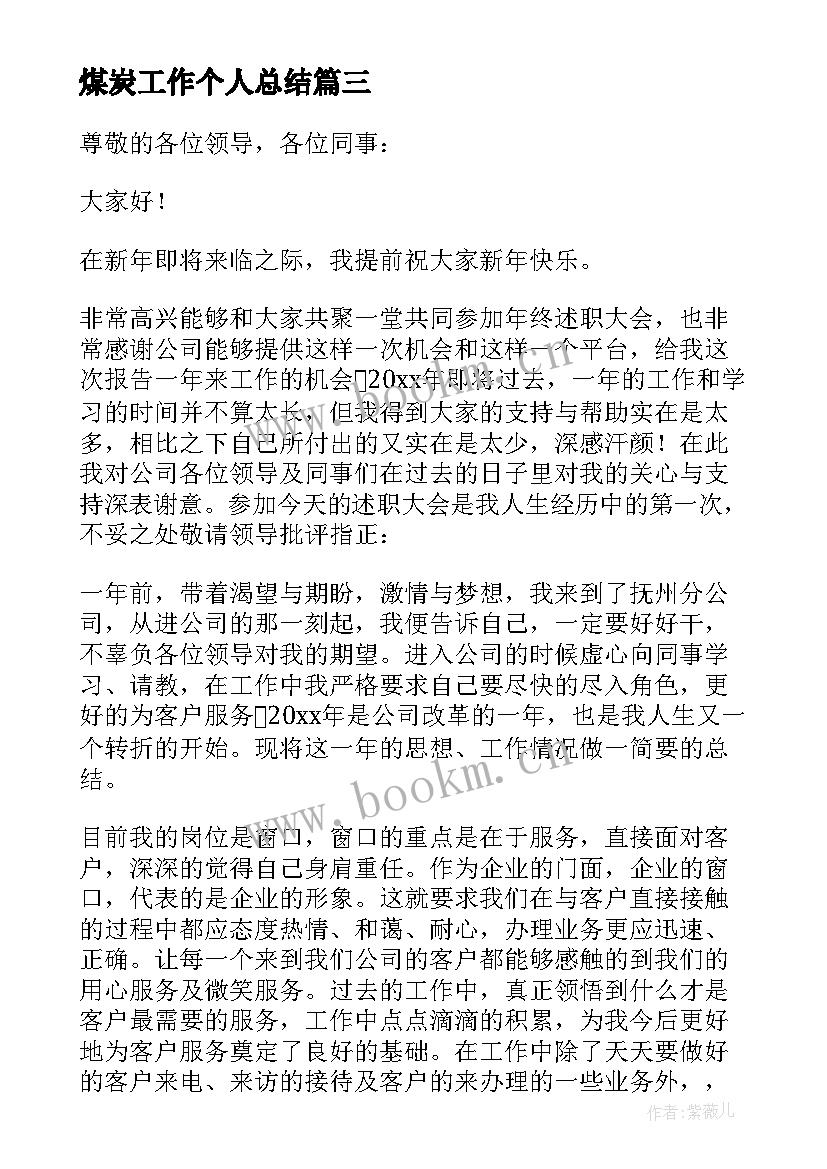 煤炭工作个人总结 年终工作总结(精选6篇)