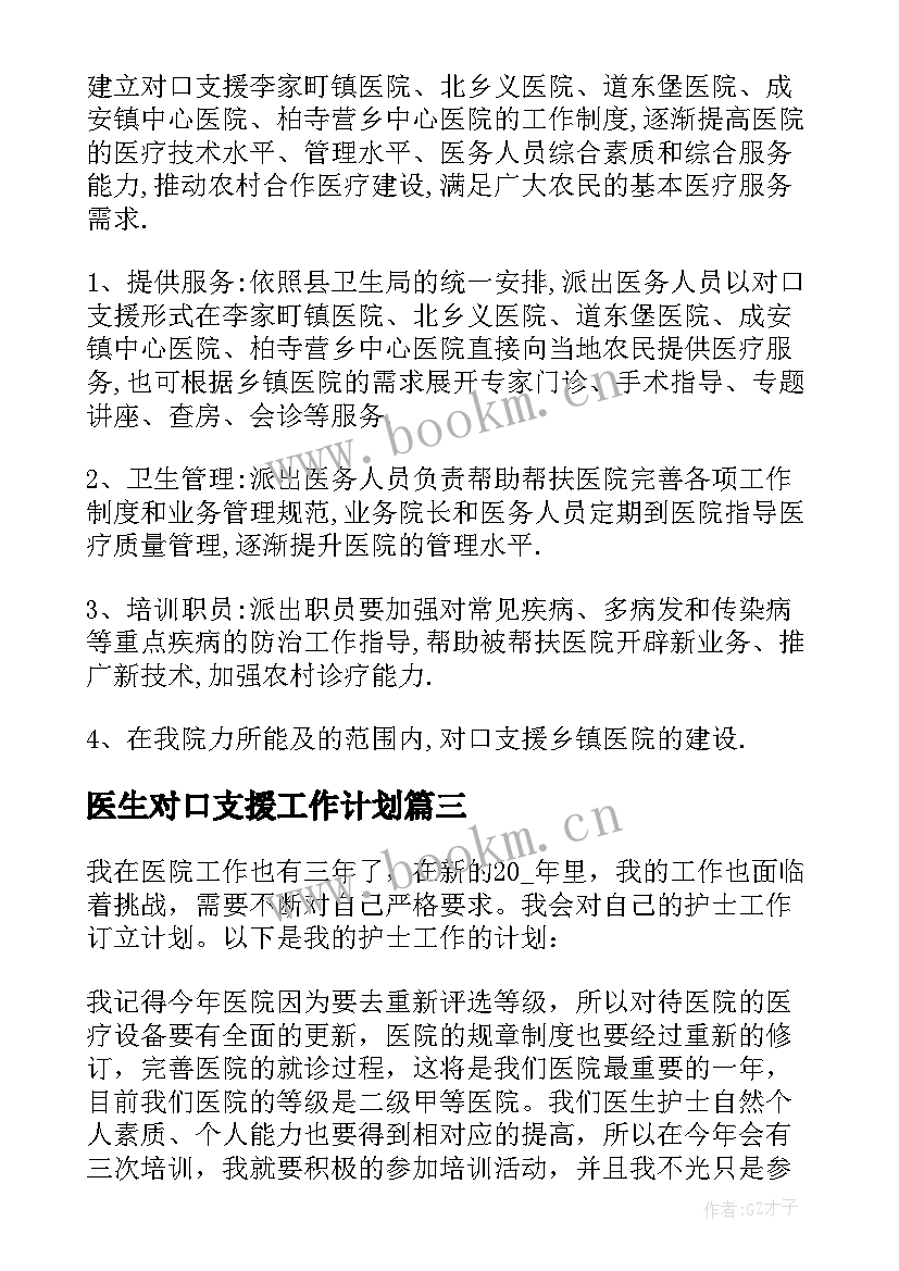 医生对口支援工作计划(模板5篇)