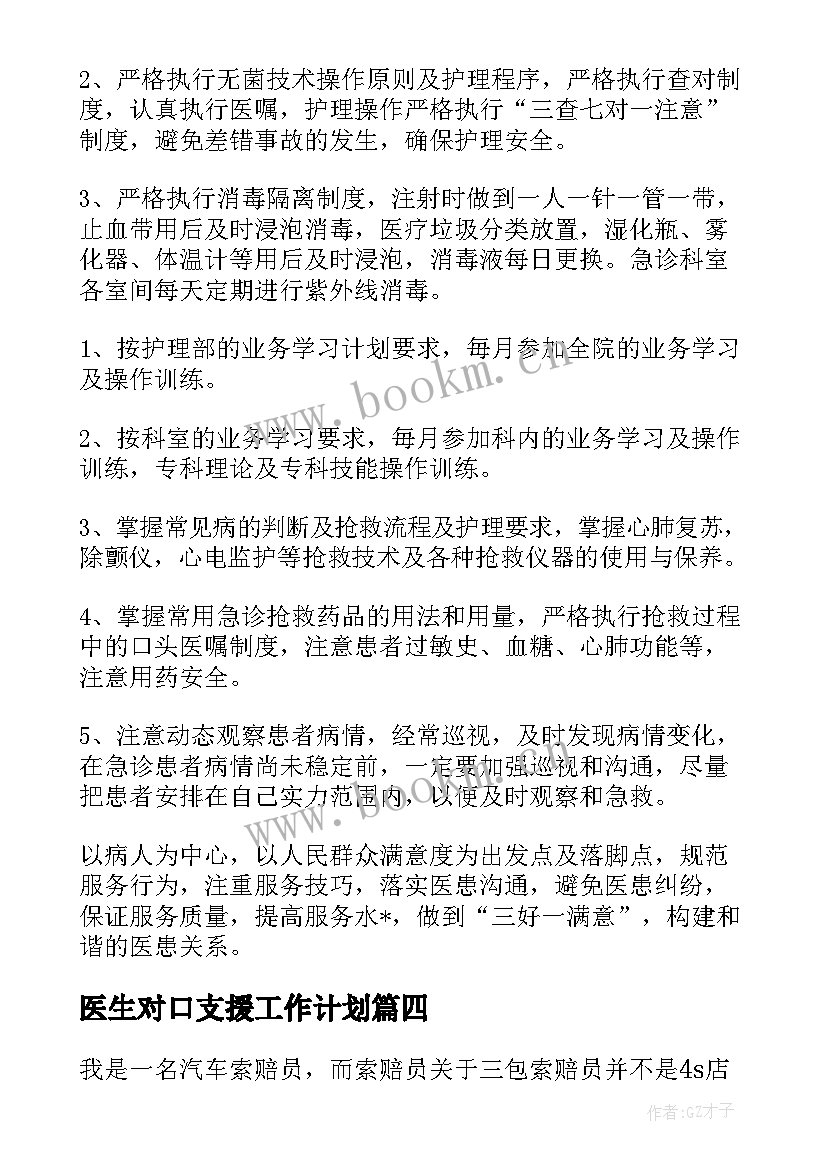 医生对口支援工作计划(模板5篇)