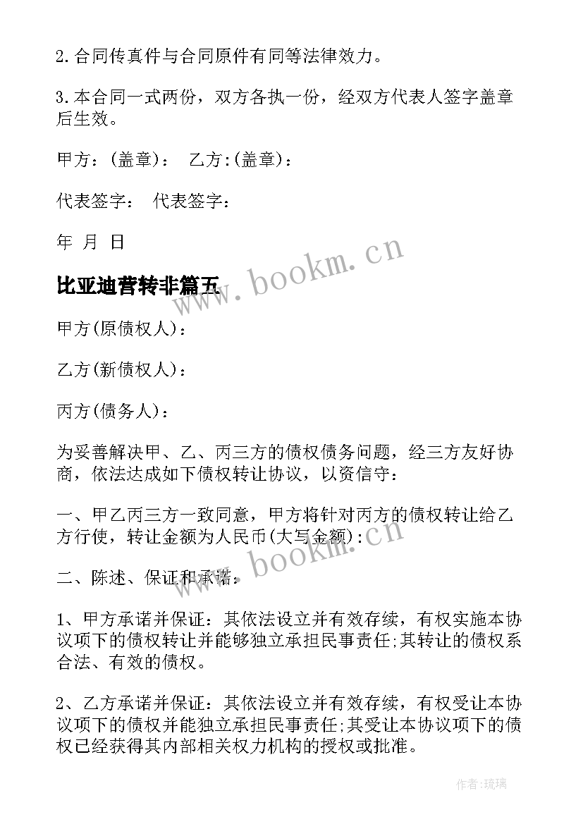 最新比亚迪营转非 草坪买卖合同(优秀5篇)