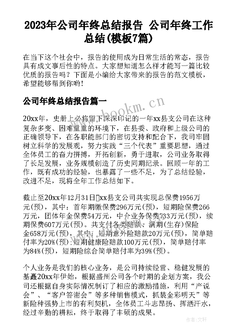 2023年公司年终总结报告 公司年终工作总结(模板7篇)