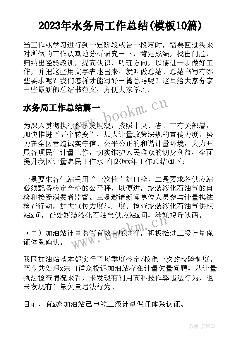 2023年水务局工作总结(模板10篇)