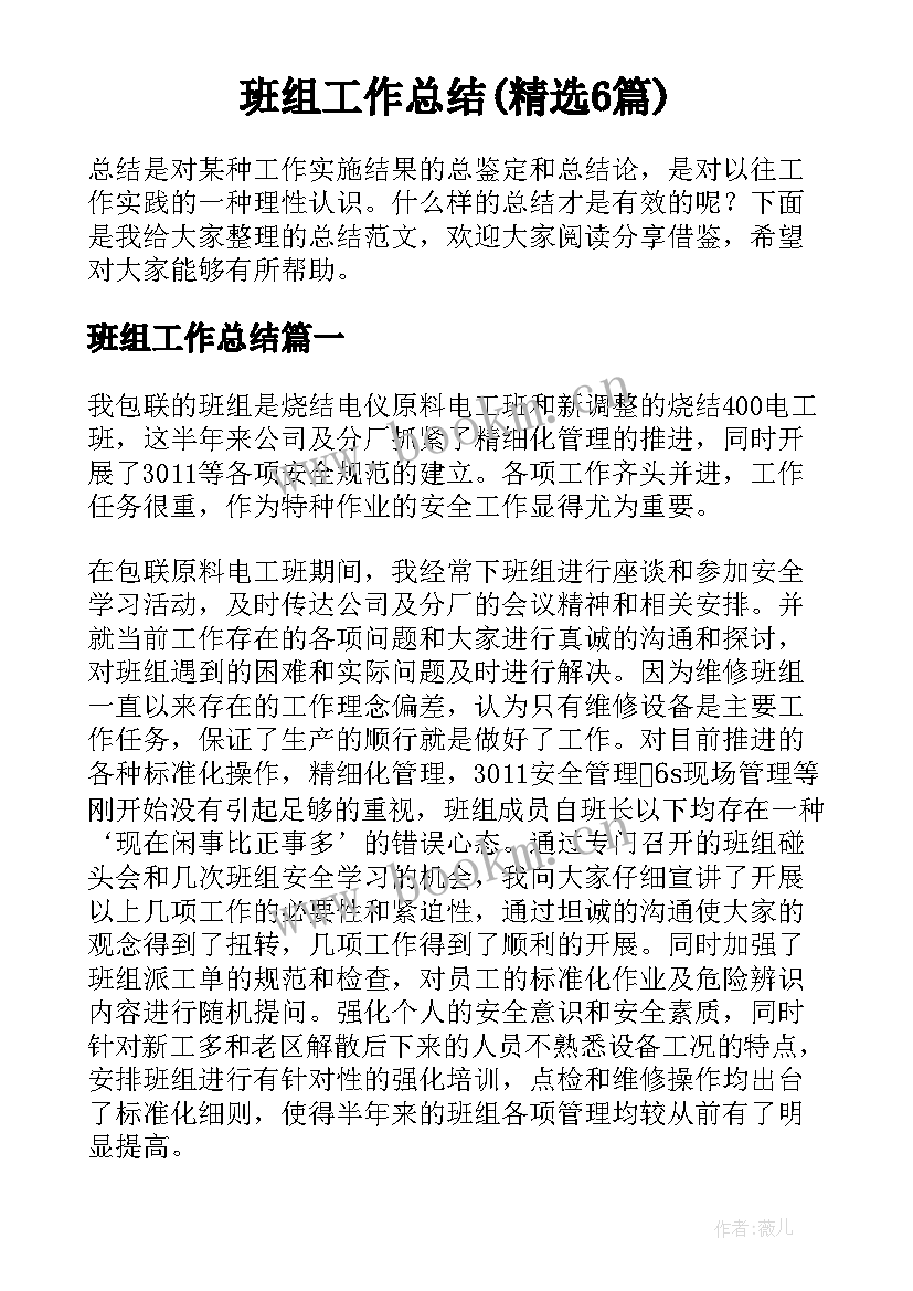 班组工作总结(精选6篇)