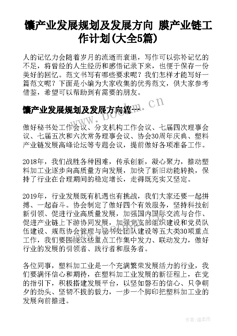 馕产业发展规划及发展方向 膜产业链工作计划(大全5篇)