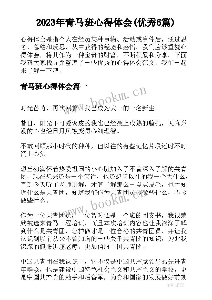 2023年青马班心得体会(优秀6篇)