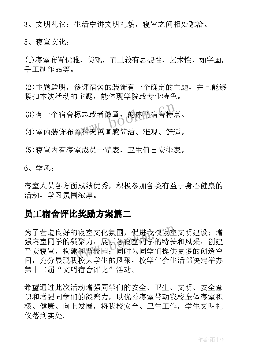 员工宿舍评比奖励方案(汇总5篇)