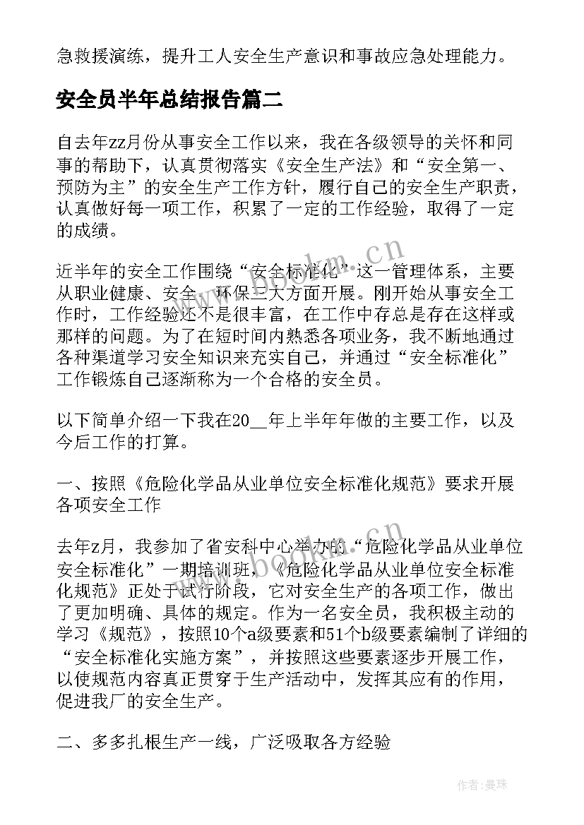 2023年安全员半年总结报告(优秀10篇)