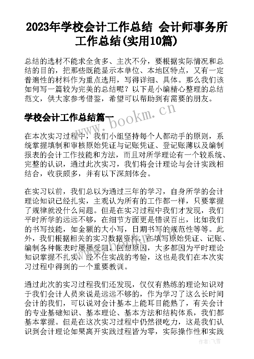 2023年学校会计工作总结 会计师事务所工作总结(实用10篇)