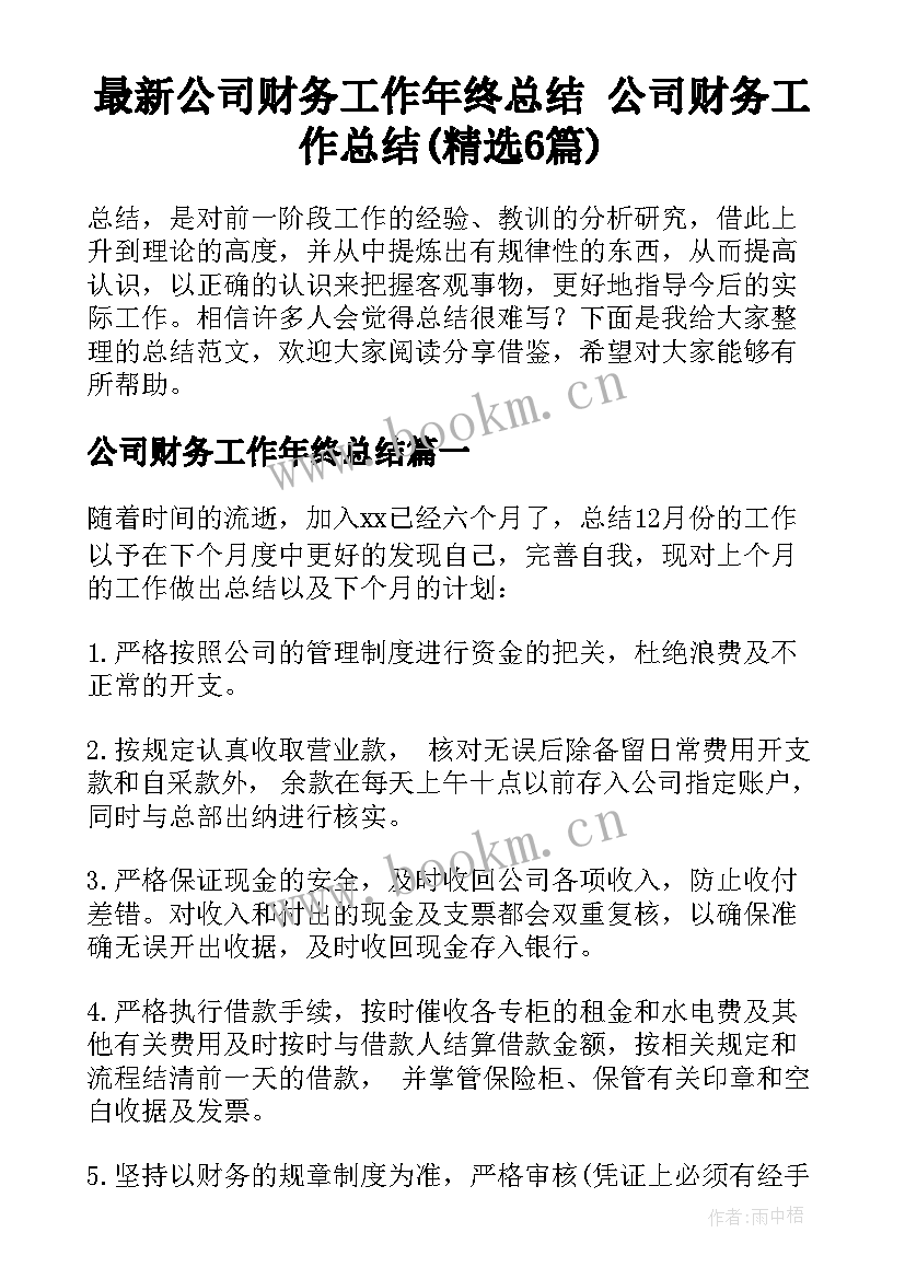 最新公司财务工作年终总结 公司财务工作总结(精选6篇)