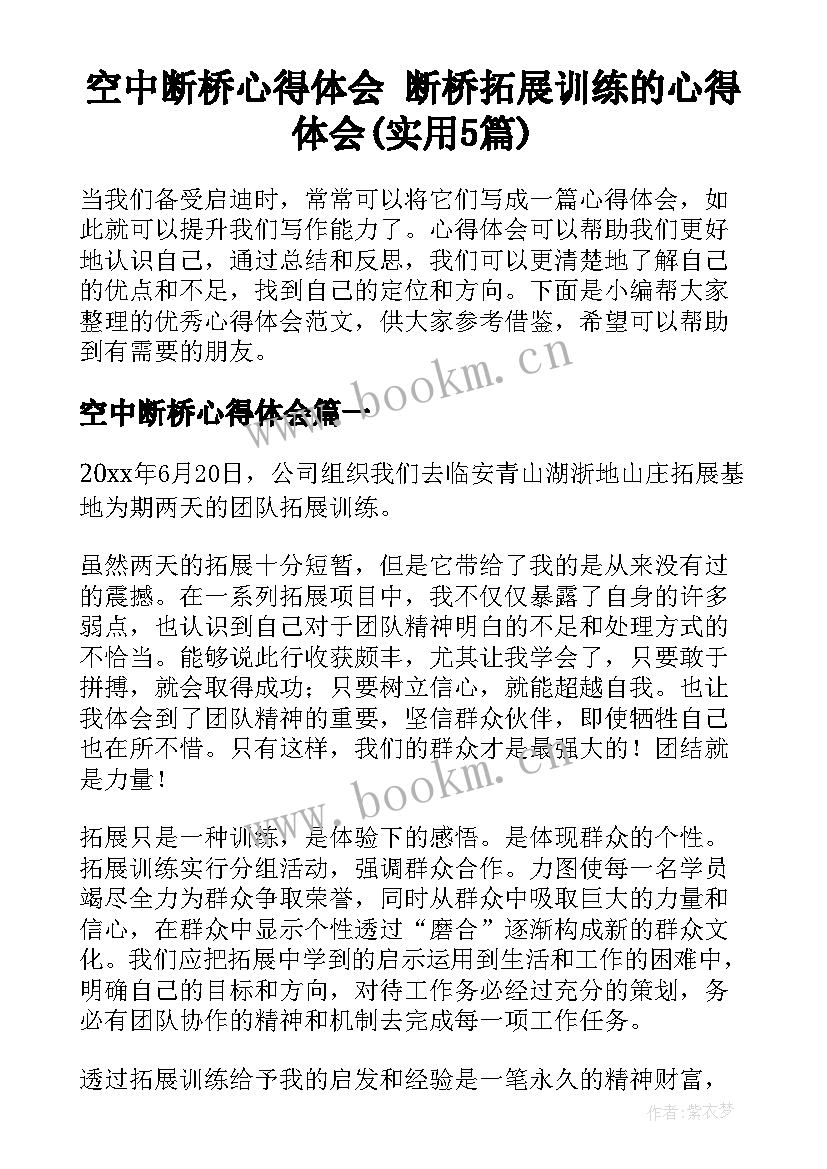 空中断桥心得体会 断桥拓展训练的心得体会(实用5篇)