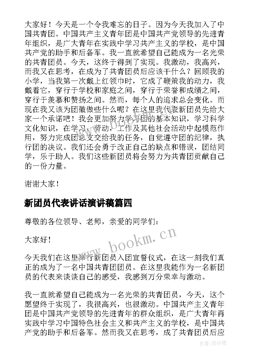 2023年新团员代表讲话演讲稿(汇总8篇)