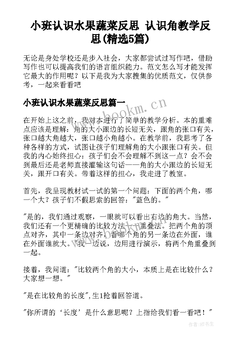 小班认识水果蔬菜反思 认识角教学反思(精选5篇)