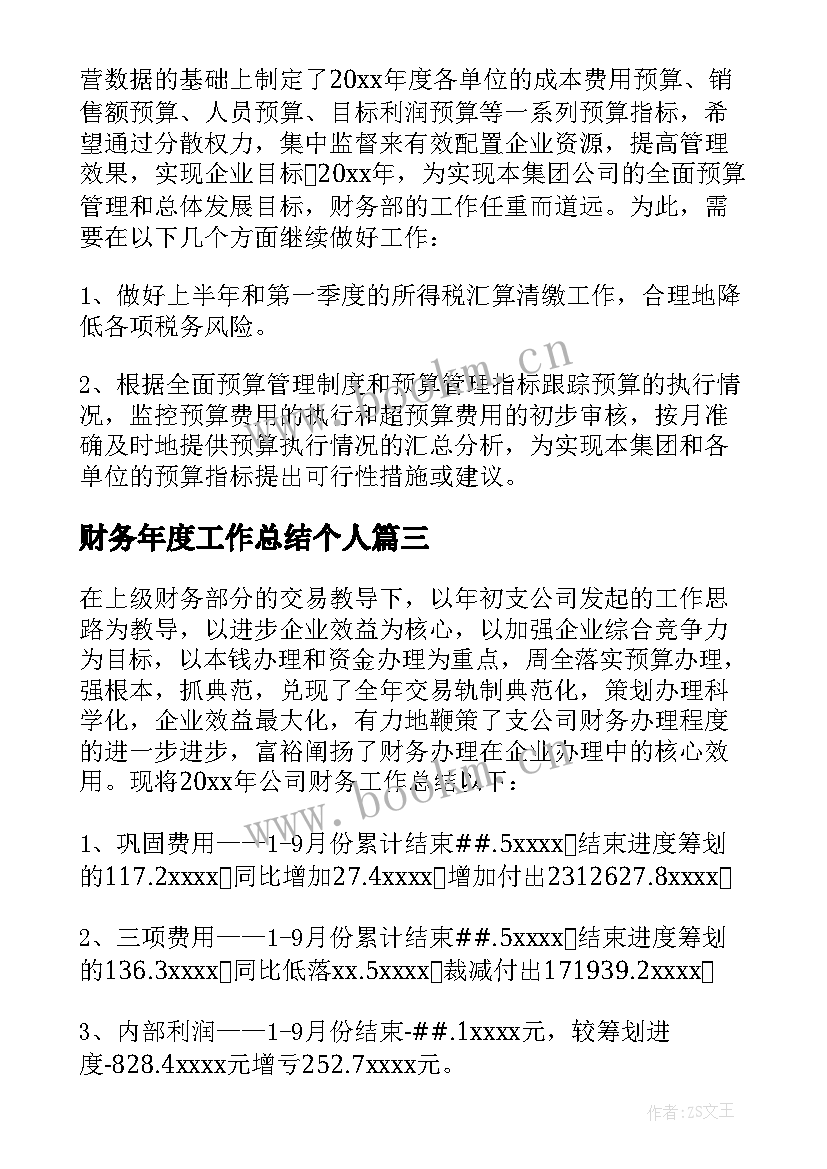 最新财务年度工作总结个人 财务工作总结(模板5篇)