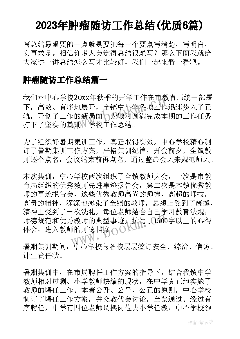 2023年肿瘤随访工作总结(优质6篇)