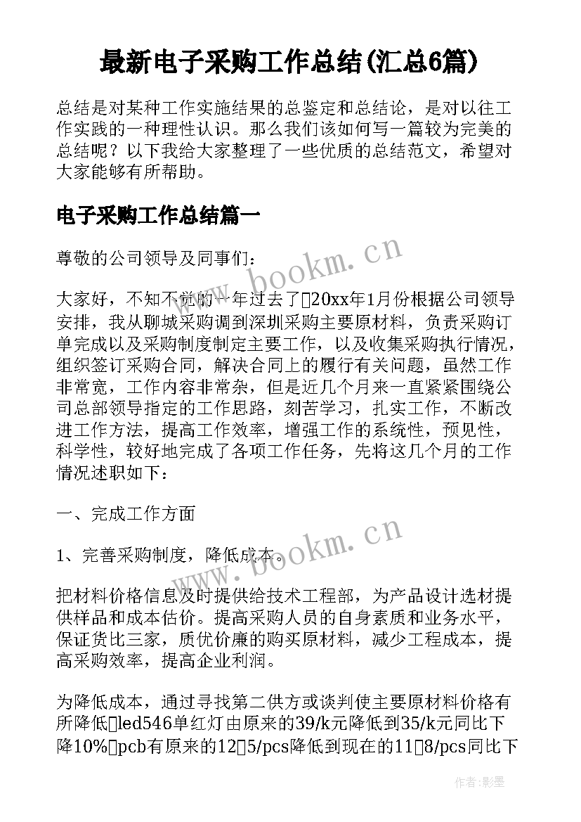 最新电子采购工作总结(汇总6篇)