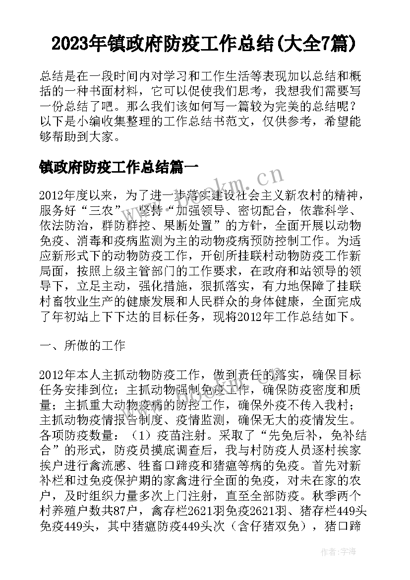 2023年镇政府防疫工作总结(大全7篇)