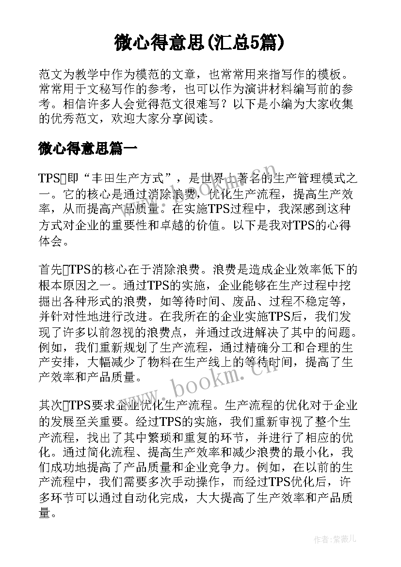 微心得意思(汇总5篇)