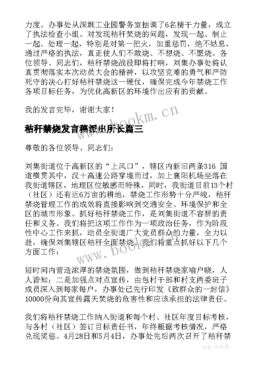 秸秆禁烧发言稿派出所长(模板5篇)