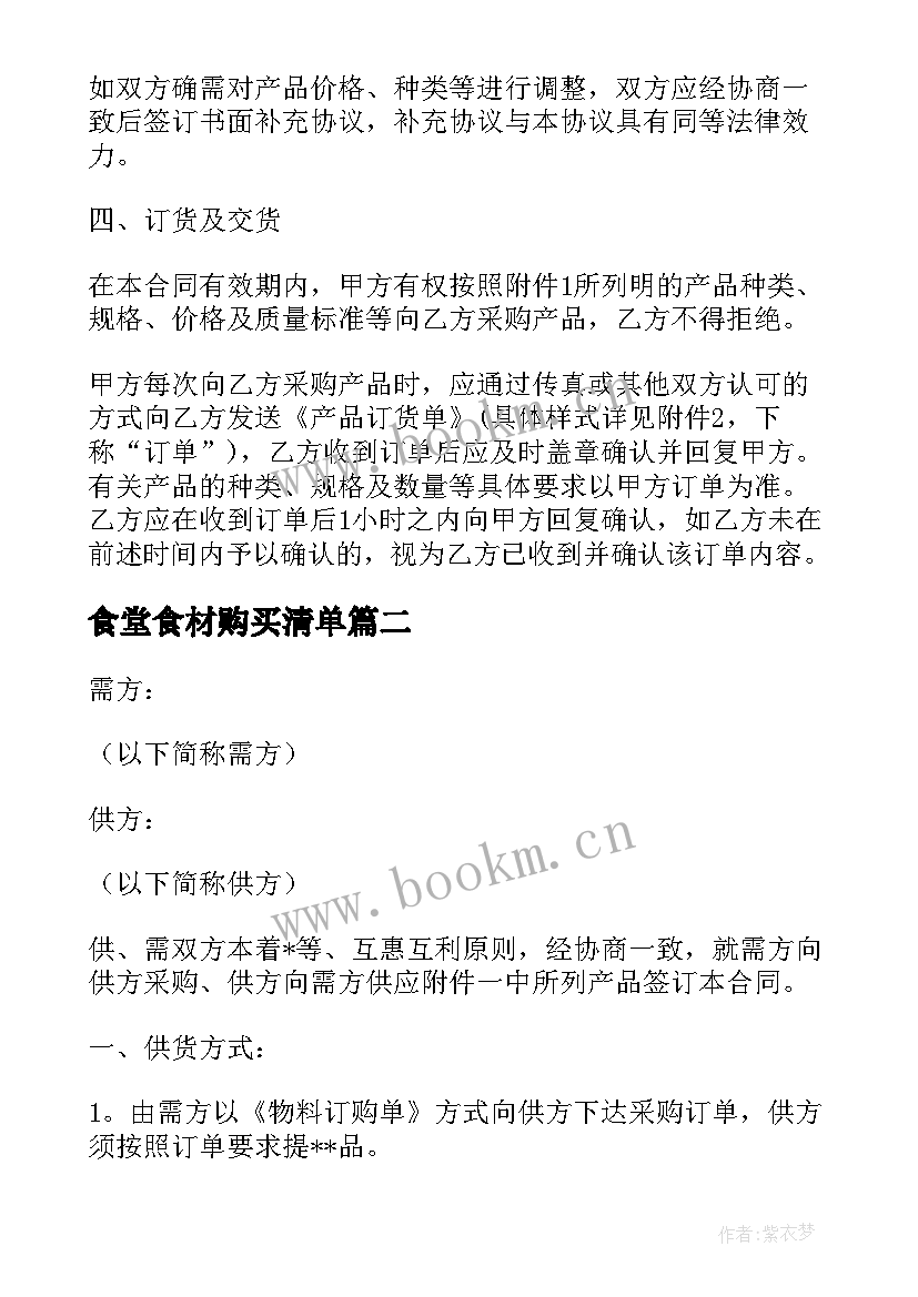 2023年食堂食材购买清单 单位食堂用品采购合同(优秀10篇)