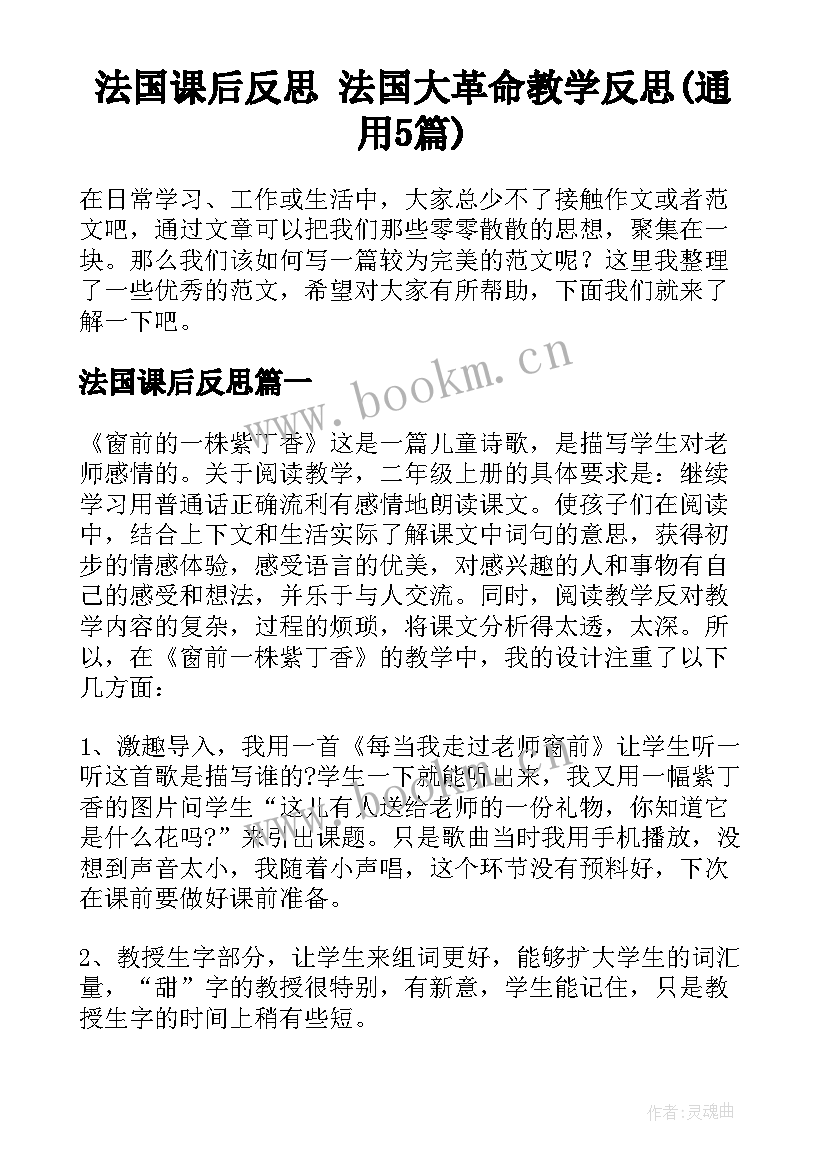 法国课后反思 法国大革命教学反思(通用5篇)