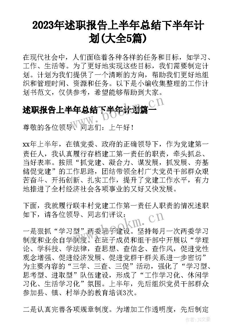 2023年述职报告上半年总结下半年计划(大全5篇)