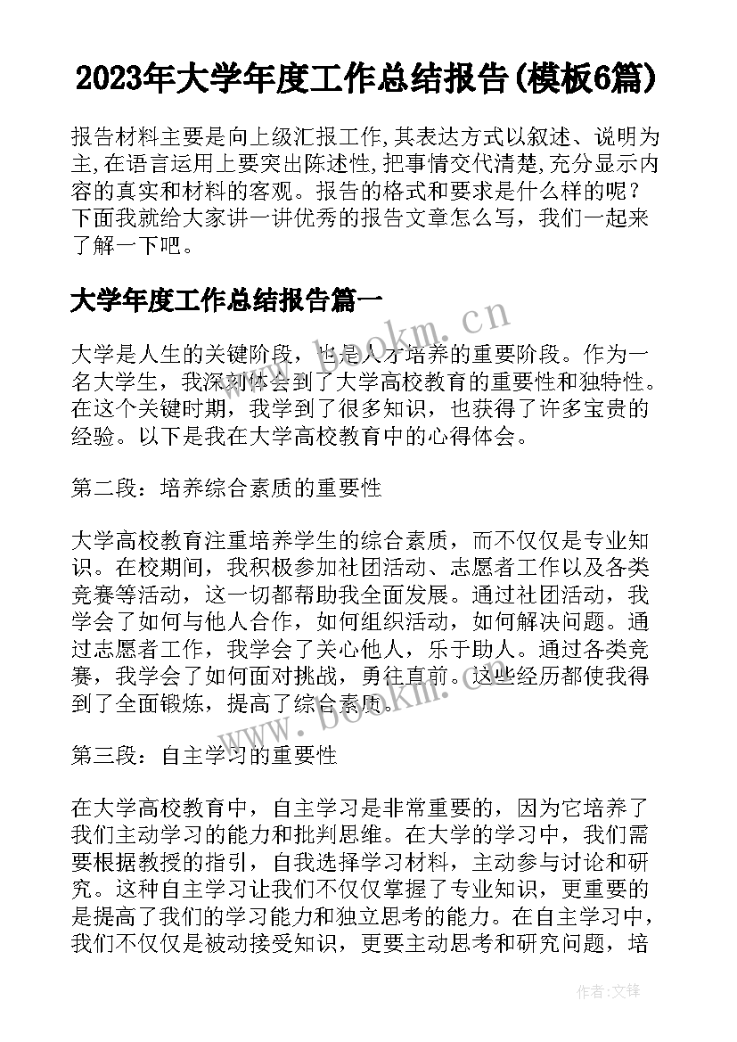 2023年大学年度工作总结报告(模板6篇)