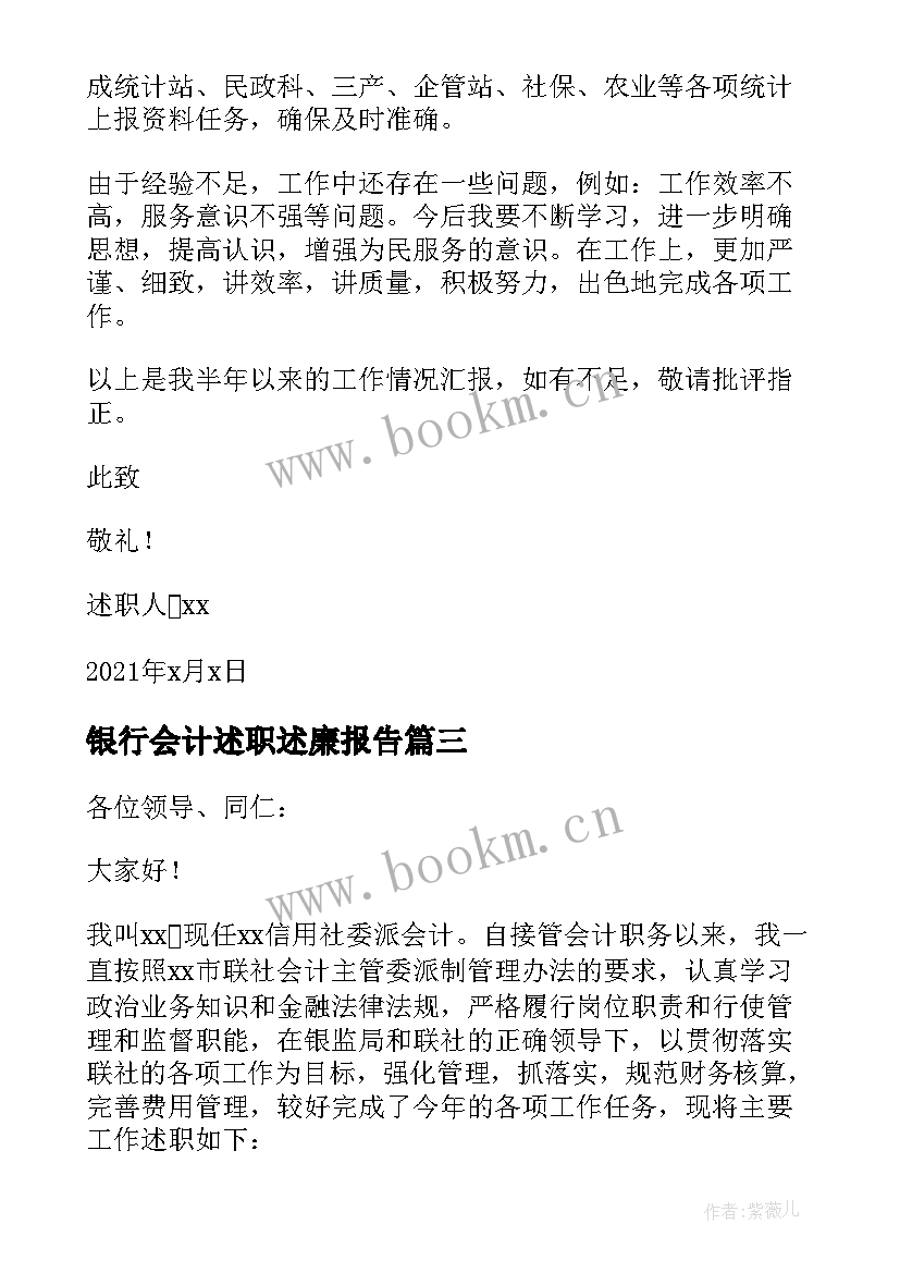 2023年银行会计述职述廉报告(精选10篇)