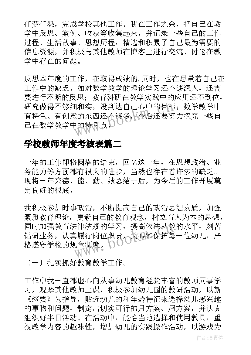 2023年学校教师年度考核表 教师年度考核工作总结(精选7篇)