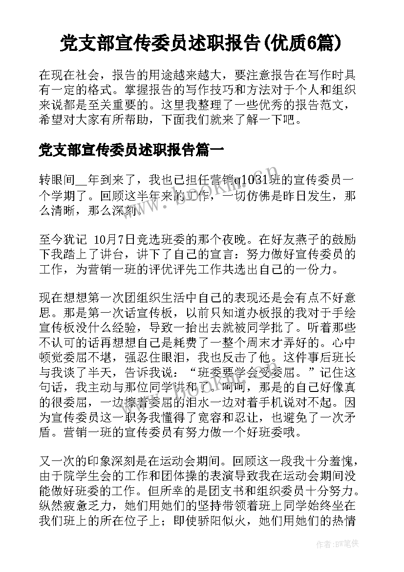 党支部宣传委员述职报告(优质6篇)