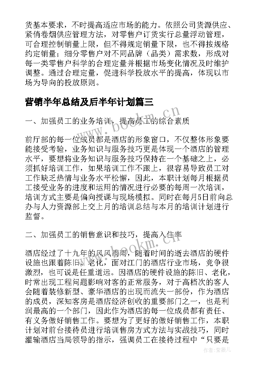 最新营销半年总结及后半年计划 营销部下半年工作计划(精选9篇)