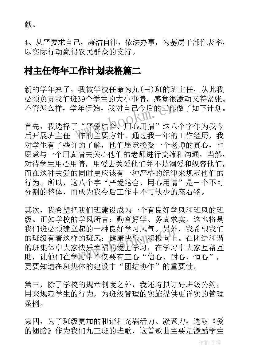 2023年村主任每年工作计划表格 村主任每年工作计划实用(实用7篇)