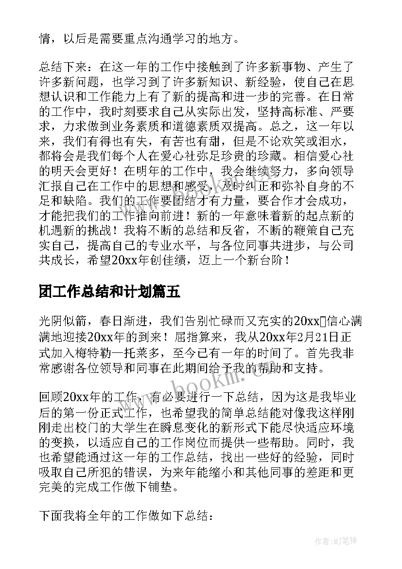 最新团工作总结和计划(精选9篇)