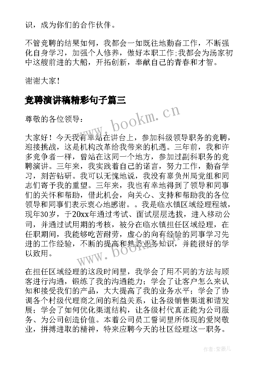 2023年竞聘演讲稿精彩句子(实用8篇)