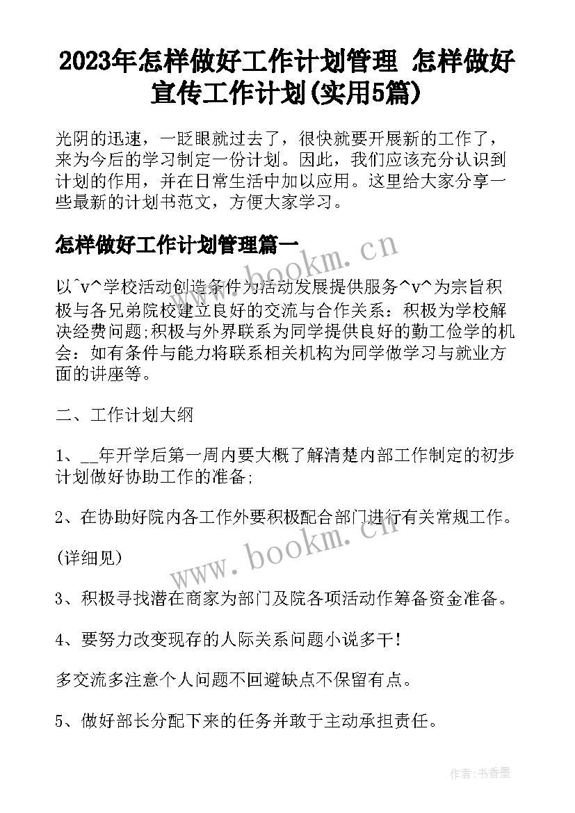 2023年怎样做好工作计划管理 怎样做好宣传工作计划(实用5篇)