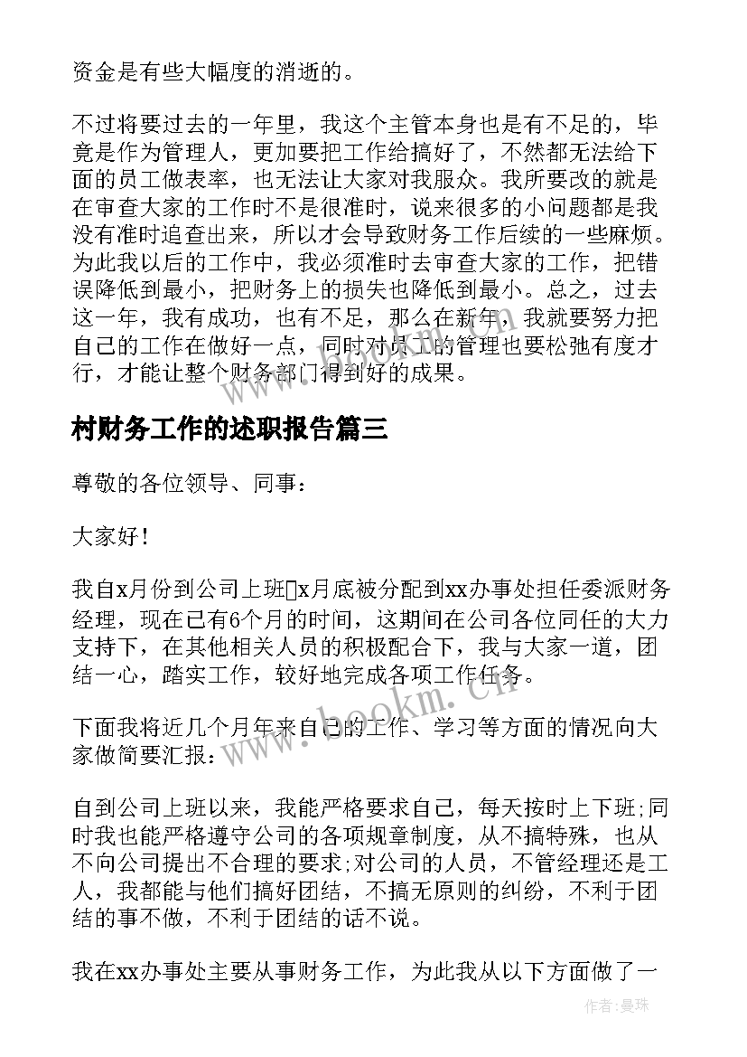 2023年村财务工作的述职报告(精选6篇)