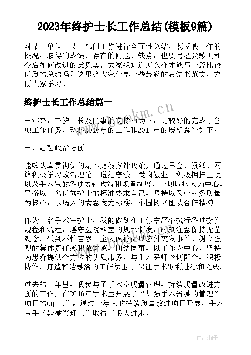 2023年终护士长工作总结(模板9篇)