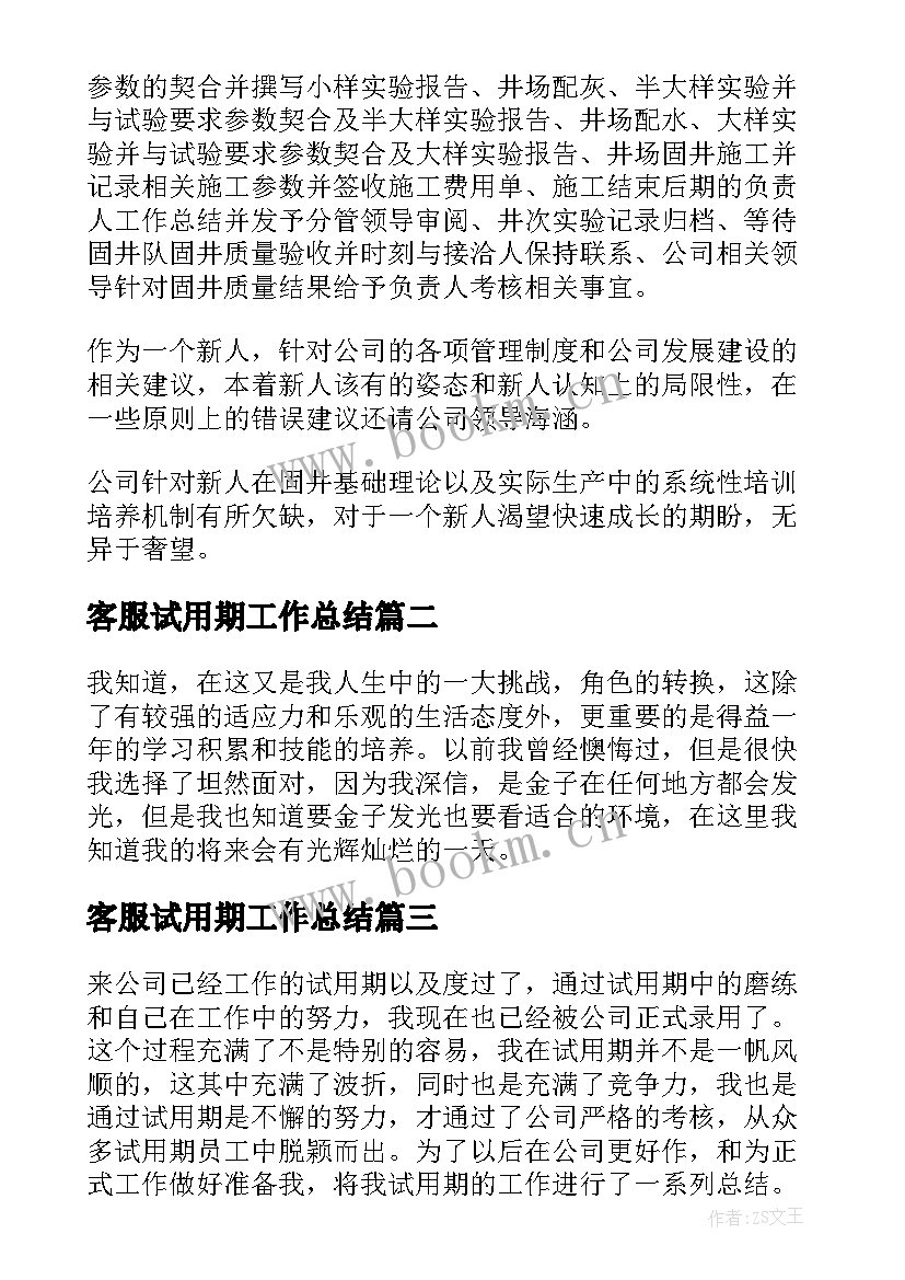 客服试用期工作总结(精选8篇)