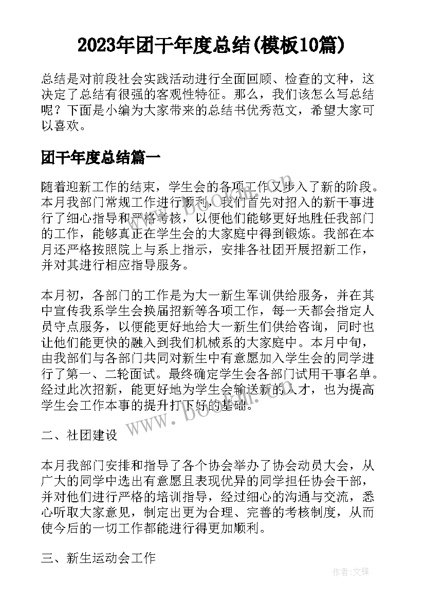 2023年团干年度总结(模板10篇)