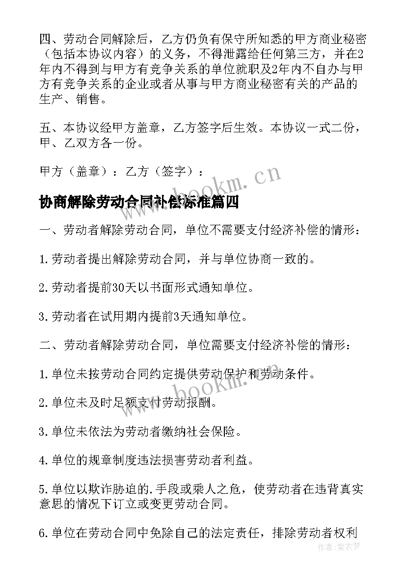 最新协商解除劳动合同补偿标准 解除劳动合同的补偿合同(优秀8篇)