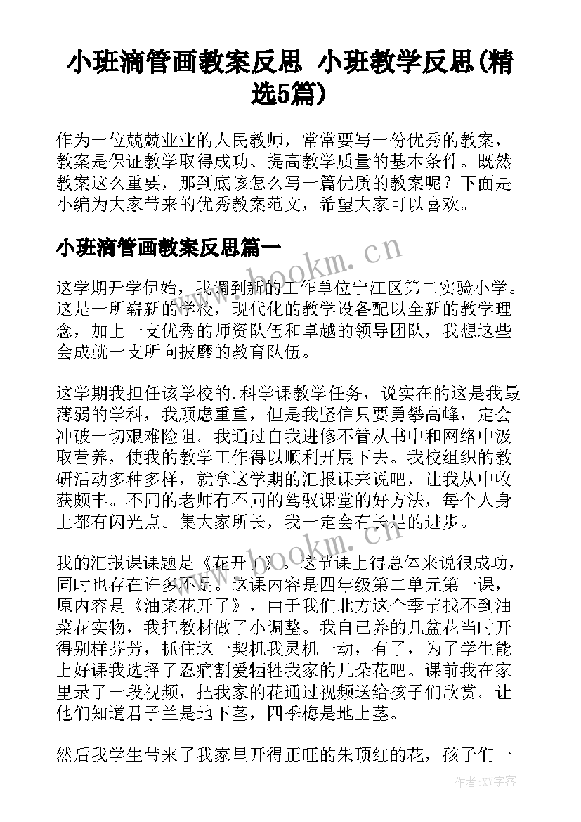 小班滴管画教案反思 小班教学反思(精选5篇)