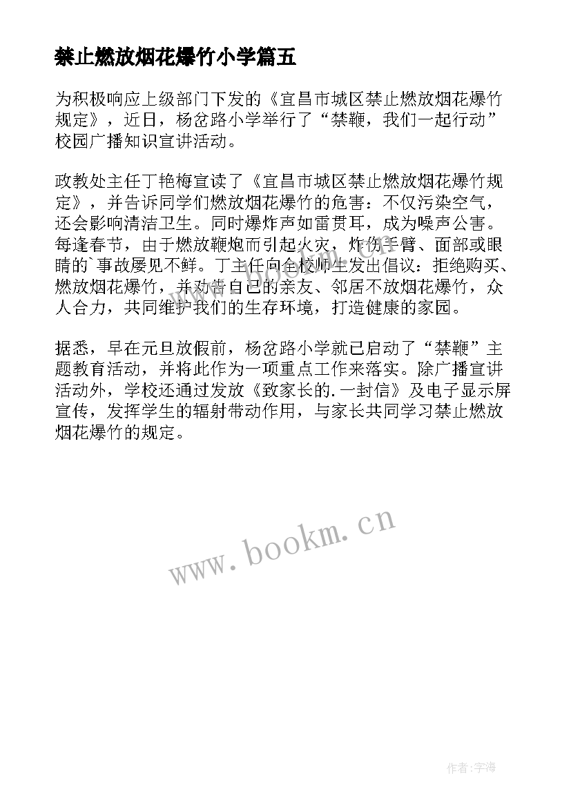 最新禁止燃放烟花爆竹小学 小学生禁止燃放烟花爆竹的新闻稿(精选5篇)