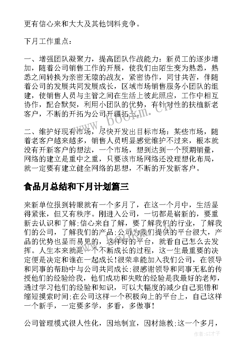 最新食品月总结和下月计划 销售月总结及下月工作计划(汇总5篇)